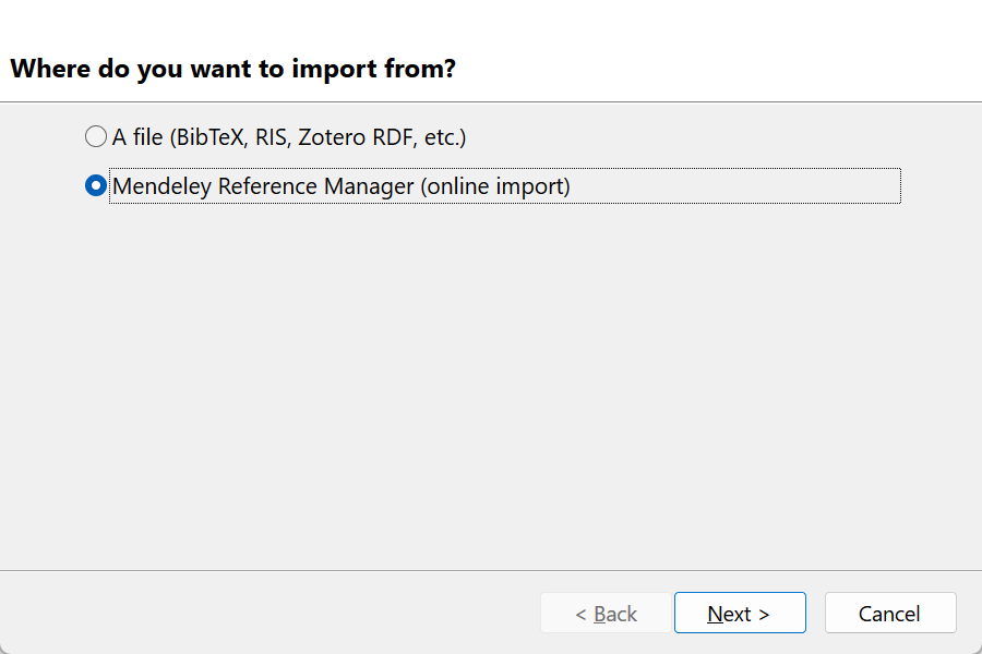 Import Mendeley